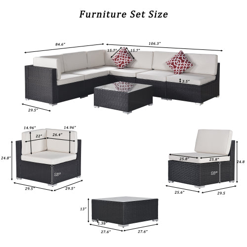 GFD Home - Outdoor Garden Patio Furniture 7-Piece PE Rattan Wicker Sectional Cushioned Sofa Sets in White - W213S00043 - GreatFurnitureDeal