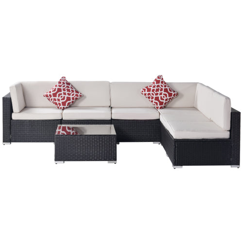 GFD Home - Outdoor Garden Patio Furniture 7-Piece PE Rattan Wicker Sectional Cushioned Sofa Sets in White - W213S00043 - GreatFurnitureDeal