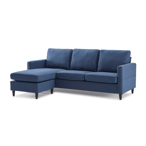 GFD Home - Reversible Sectional Sofa with Handy Side Pocket，Living Room L-Shape 3-Seater Couch with Modern Linen Fabric in Blue - WF281313AAC