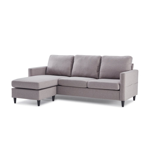 GFD Home - Reversible Sectional Sofa with Handy Side Pocket，Living Room L-Shape 3-Seater Couch with Modern Linen Fabric in Gray - WF281313AAE