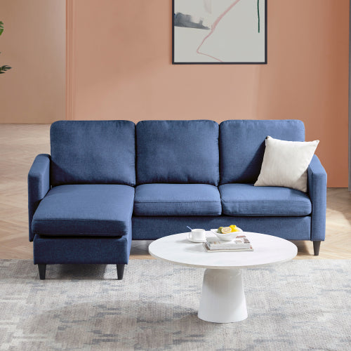 GFD Home - Reversible Sectional Sofa with Handy Side Pocket，Living Room L-Shape 3-Seater Couch with Modern Linen Fabric in Blue - WF281313AAC