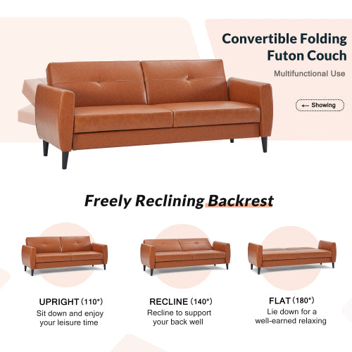 GFD Home - PU Leather Modern Convertible Folding Futon Sofa Bed with Storage Box for Compact Living Space, Apartment, Dorm - WF281312AAD