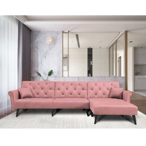 GFD Home - Convertible Sofa Bed Sleeper Pink Velvet - W223S00710 - GreatFurnitureDeal