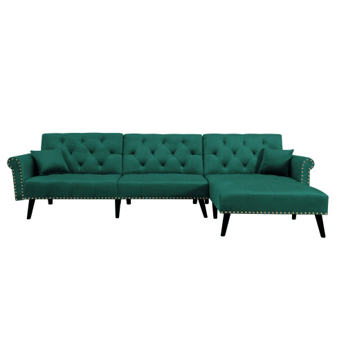 GFD Home - Convertible Sofa Bed Sleeper Green Velvet - W223S00707
