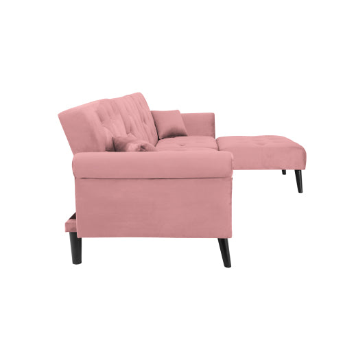 GFD Home - Convertible Sofa Bed Sleeper Pink Velvet - W223S00710
