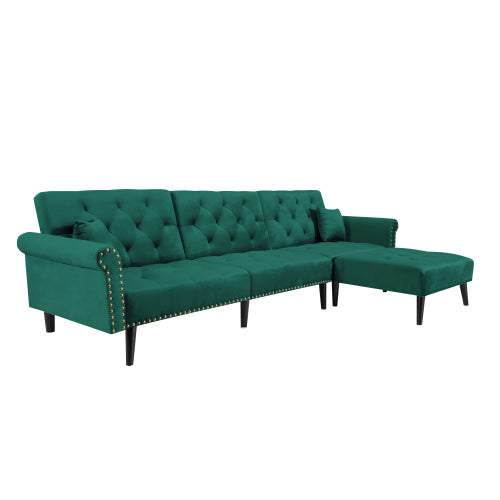 GFD Home - Convertible Sofa Bed Sleeper Green Velvet - W223S00707 - GreatFurnitureDeal