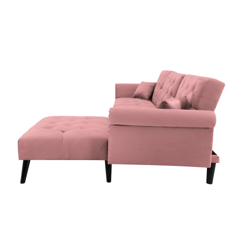 GFD Home - Convertible Sofa Bed Sleeper Pink Velvet - W223S00710