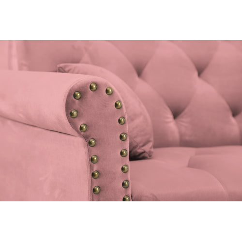 GFD Home - Convertible Sofa Bed Sleeper Pink Velvet - W223S00710 - GreatFurnitureDeal