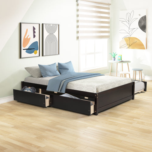 GFD Home - Full Bed With Twin Trundle and Two Drawers in Espresso - W69732768