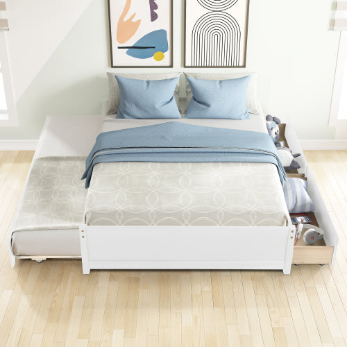 GFD Home - Full Bed With Twin Trundle and Two Drawers in White - W69732769