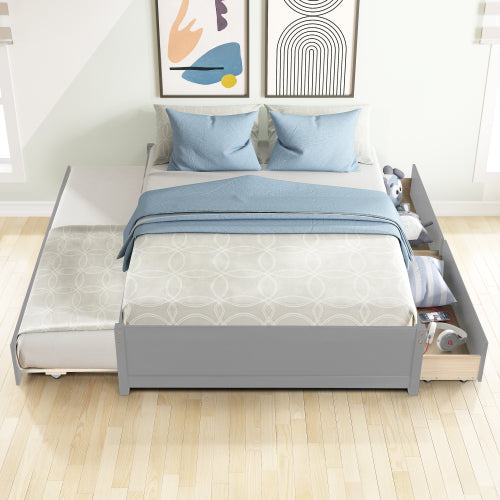 GFD Home - Full Bed With Twin Trundle and Two Drawers in Gray - W69732770