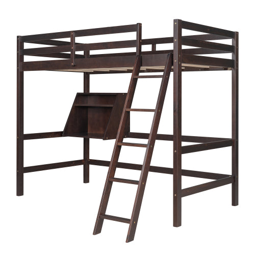 GFD Home - Twin Size Loft Bed Wood Bed with Convertible Lower Bed, Storage Drawer and Shelf in Espresso - LP000073AAP - GreatFurnitureDeal