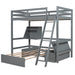 GFD Home - Twin Size Loft Bed Wood Bed with Convertible Lower Bed, Storage Drawer and Shelf in Gray - LP000073AAE - GreatFurnitureDeal