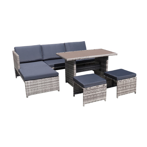 GFD Home - Outdoor PE Rattan Sofa Set of 5 in Gray - DS0009A - GreatFurnitureDeal