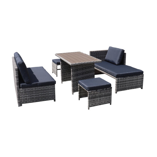 GFD Home - Outdoor PE Rattan Sofa Set of 5 in Gray - DS0009A
