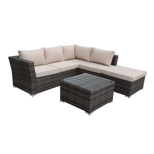 GFD Home - Outdoor Patio Furniture PE Rattan Corner Sofa Set of 4 - RF730