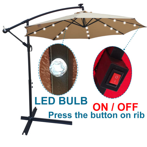 GFD Home - Tan 10 ft Outdoor Patio Umbrella Solar Powered LED Lighted Sun Shade Market Waterproof 8 Ribs Umbrella - W65627949 - GreatFurnitureDeal