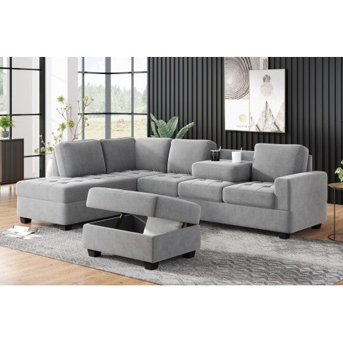 GFD Home - Sectional Sofa with Reversible Chaise, L Shaped Couch Set with Storage Ottoman in Gray - SG000410AAA - GreatFurnitureDeal