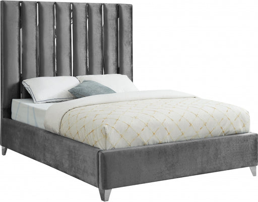 Meridian Furniture - Enzo Velvet King Bed in Grey - EnzoGrey-K - GreatFurnitureDeal