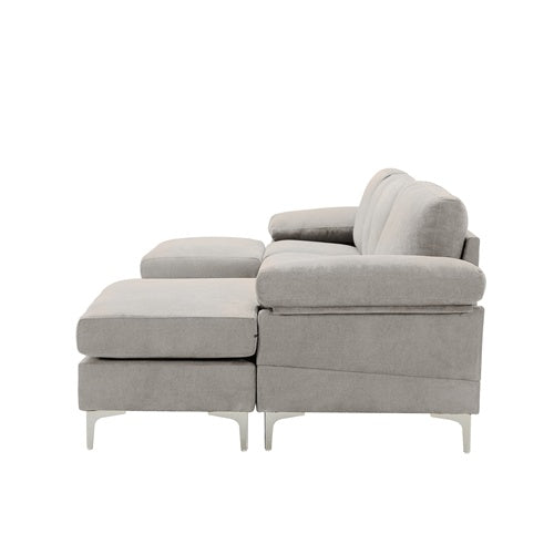 GFD Home - RELAX LOUNGE U-Shaped Convertible Sectional Sofa Light Grey Fabric with double chaise