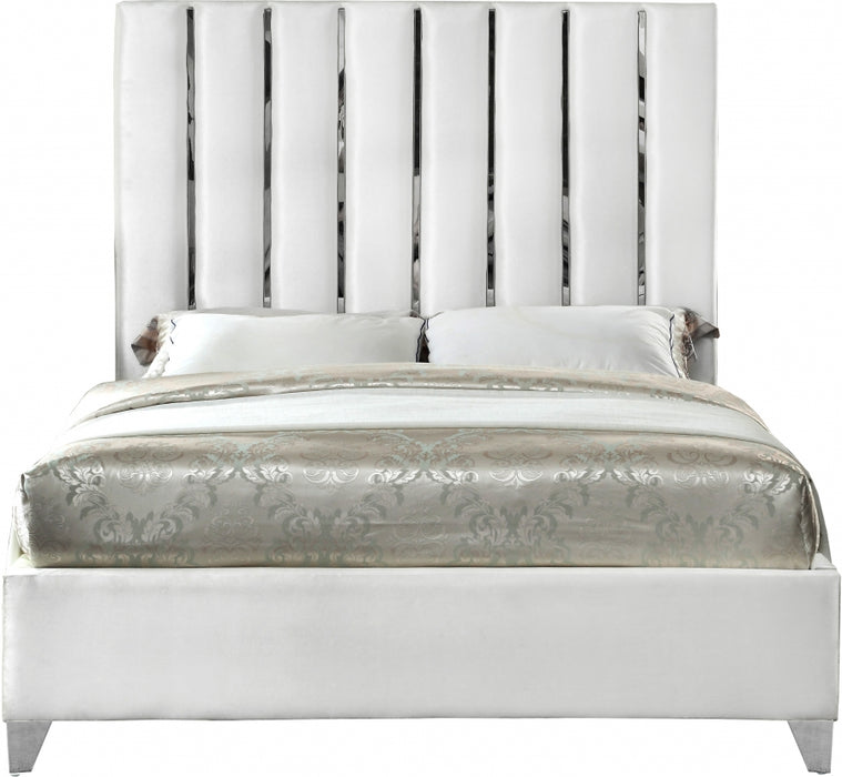 Meridian Furniture - Enzo Velvet Queen Bed in White - EnzoWhite-Q - GreatFurnitureDeal