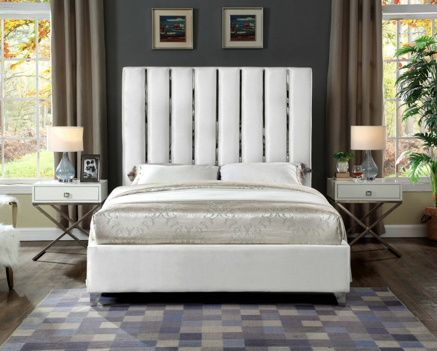 Meridian Furniture - Enzo Velvet Queen Bed in White - EnzoWhite-Q - GreatFurnitureDeal