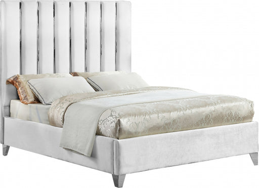 Meridian Furniture - Enzo Velvet Queen Bed in White - EnzoWhite-Q - GreatFurnitureDeal