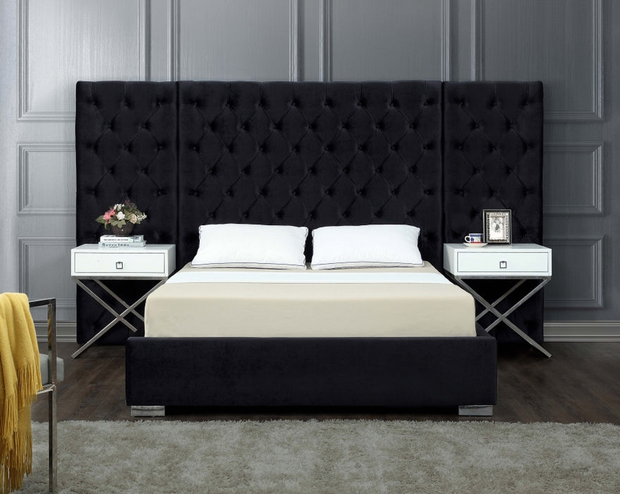 Meridian Furniture - Grande Velvet Queen Bed in Black - GrandeBlack-Q - GreatFurnitureDeal