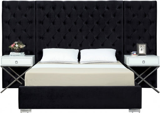 Meridian Furniture - Grande Velvet Queen Bed in Black - GrandeBlack-Q - GreatFurnitureDeal
