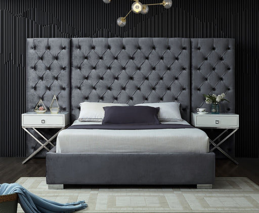 Meridian Furniture - Grande Velvet King Bed in Grey - GrandeGrey-K - GreatFurnitureDeal