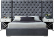 Meridian Furniture - Grande Velvet King Bed in Grey - GrandeGrey-K - GreatFurnitureDeal