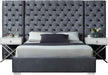 Meridian Furniture - Grande Velvet Queen Bed in Grey - GrandeGrey-Q - GreatFurnitureDeal