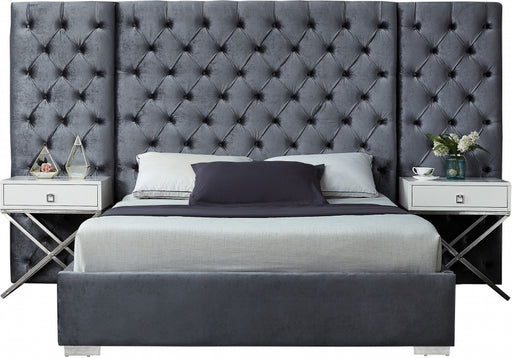 Meridian Furniture - Grande Velvet King Bed in Grey - GrandeGrey-K - GreatFurnitureDeal