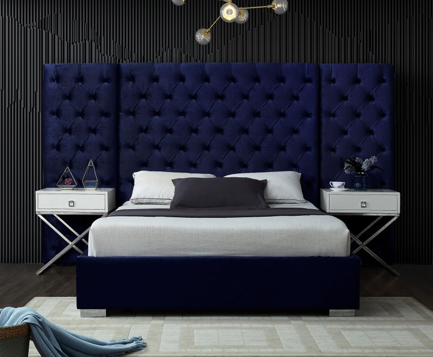 Meridian Furniture - Grande Velvet King Bed in Navy - GrandeNavy-K - GreatFurnitureDeal