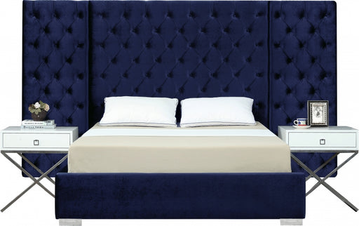 Meridian Furniture - Grande Velvet King Bed in Navy - GrandeNavy-K - GreatFurnitureDeal