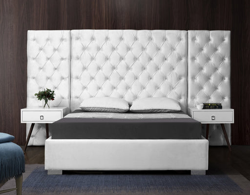 Meridian Furniture - Grande Velvet Queen Bed in White - GrandeWhite-Q - GreatFurnitureDeal