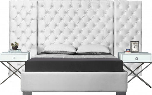 Meridian Furniture - Grande Velvet Queen Bed in White - GrandeWhite-Q - GreatFurnitureDeal