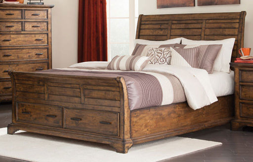 Coaster Furniture - Elk Grove Vintage Bourbon King Storage Sleigh Bed - 203891KE - GreatFurnitureDeal