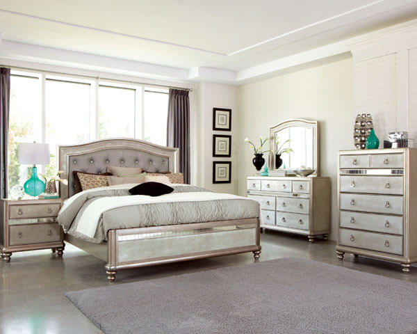 Coaster Furniture - Bling Game Metallic Platinum 6 Piece Queen Panel Bedroom Set - 204181Q-6SET