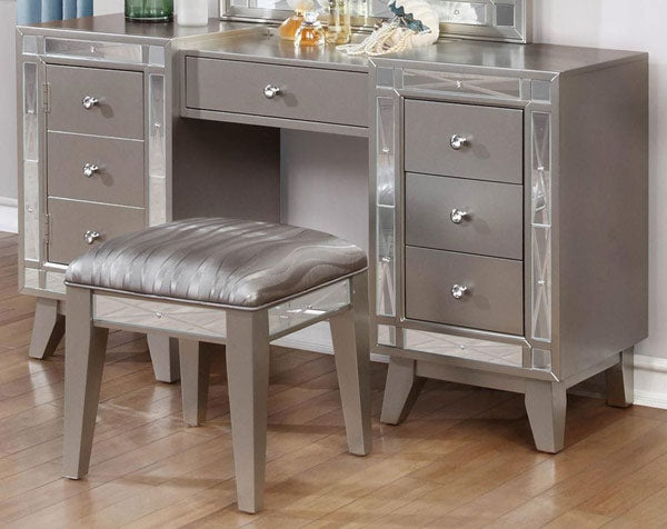 Coaster Furniture - Leighton Metallic Mercury Vanity Desk and Stool with Mirror - 204927-3SET