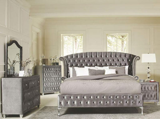 Coaster Furniture - Deanna Grey 3 Piece Eastern King Upholstered Platform Bedroom Set - 205101KE-3SET - GreatFurnitureDeal