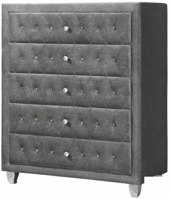 Coaster Furniture - Deanna Grey Upholstered 5 Piece Platform Bedroom Set - 205101Q-S5 - Chest