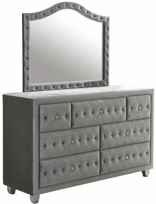 Coaster Furniture - Deanna Grey Upholstered Dresser and Mirror  - 205103-04 - GreatFurnitureDeal
