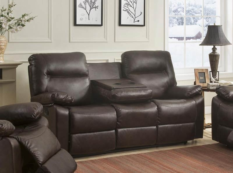 Myco Furniture - Kenzie Reclining Sofa with Drop Down Table in Brown - 2051-S-BR