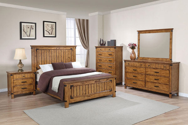 Coaster Furniture - Brenner Rustic Honey 5 Piece California King Panel Bedroom Set - 205261KW-5SET