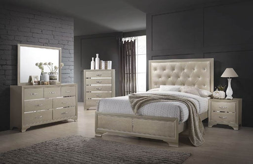 Coaster Furniture - Beaumont Champagne 5 Piece Eastern King Upholstered Panel Bedroom Set - 205291KE-5SET - GreatFurnitureDeal