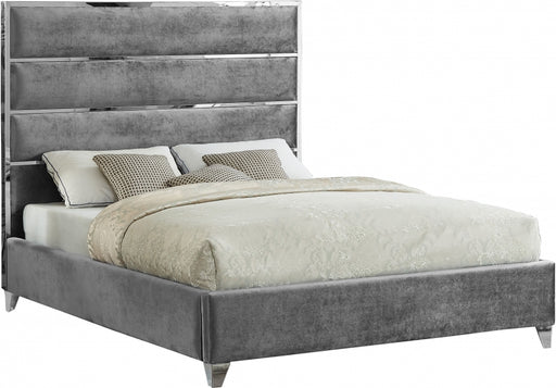 Meridian Furniture - Zuma Velvet Queen Bed in Grey - ZumaGrey-Q - GreatFurnitureDeal