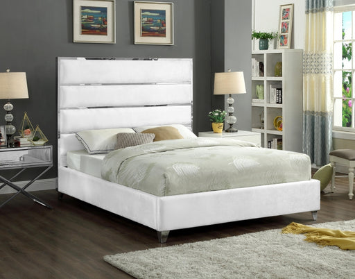 Meridian Furniture - Zuma Velvet King Bed in White - ZumaWhite-K - GreatFurnitureDeal