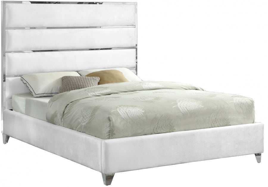 Meridian Furniture - Zuma Velvet King Bed in White - ZumaWhite-K - GreatFurnitureDeal