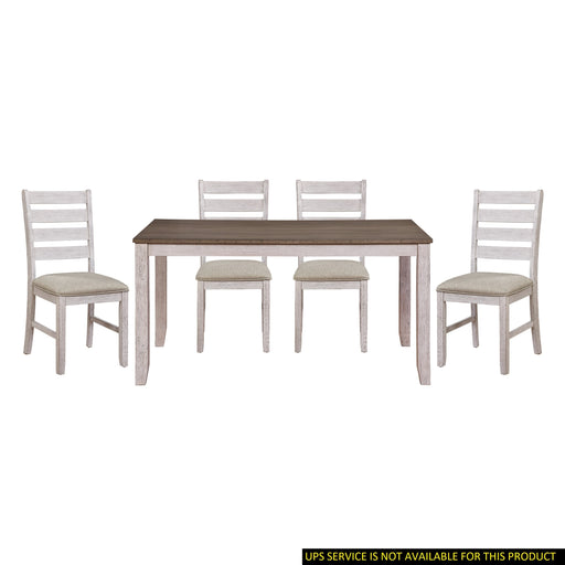 GFD Home - Grayish White and Brown Finish Casual Dining Room Furniture 5pc Dining Set Rectangular Wooden Table and 4x Side Chairs Fabric Upholstered Seat - GreatFurnitureDeal